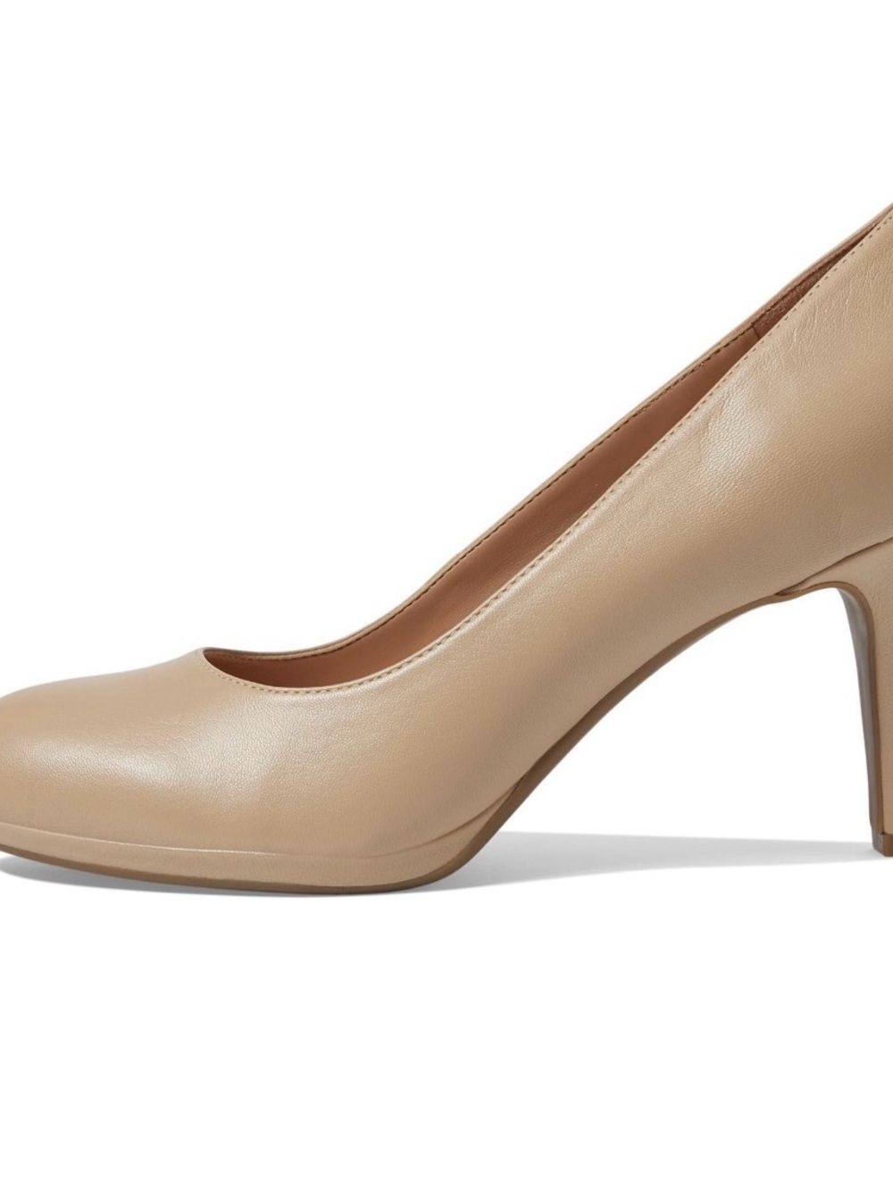 Naturalizer Michelle Round Toe Beige Leather Mid-Heel Pumps
